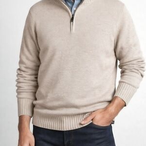 Men's Classic Beige Zip-Up Sweater